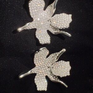 Lele Sadoughi Crystal Paper Lily Silver Drop Earrings Designer Luxury